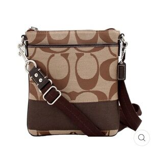 Coach Brown Signature Canvas Crossbody with Dark Brown Trim